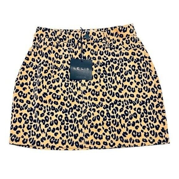 Le Lis Leopard Print Corduroy Mini Skirt Size Small Tan Statement Classic NEW - Picture 2 of 15